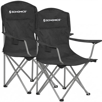 SONGMICS Set of 2 Folding Camping Chairs, Comfortable, Heavy Duty Structure, Max. Load Capacity 330 lb, Outdoor Chair with Cup Holder, for Camping, Garden, Fishing, Terrace, Black UGCB08BK