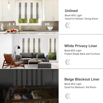 Cordless Roman Shades, Black Stripe Premium Blackout Roman Window Shades, Custom Washable Fabric Roman Shades for Windows, Doors, French Doors, Kitchen Windows (1 Piece)