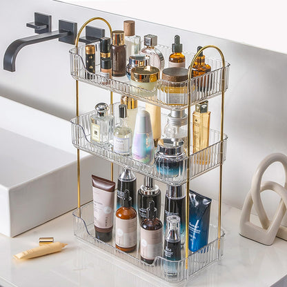 Aveniee Bathroom Counter Organizer, 3 Tier Perfume Skin Care Countertop Storage Shelf, Vanity Makeup Tray for Cosmetic Skincare Lotion,Clear