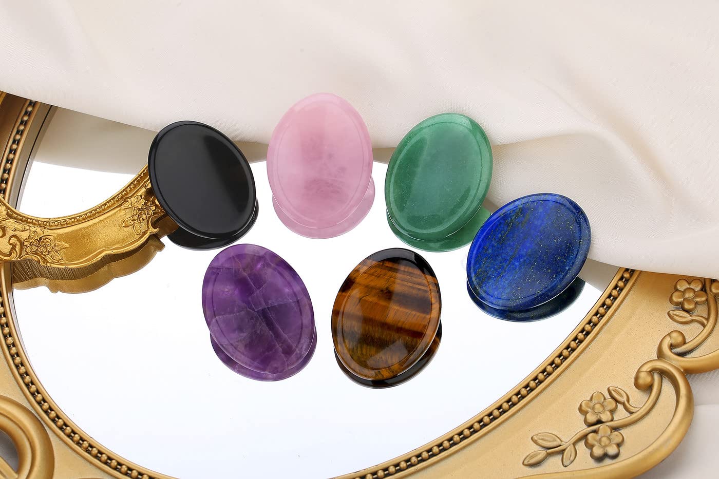 QINJIEJIE 2PCS Thumb Worry Stone for Anxiety Healing Crystals Sets Rose Quartz Crystals Green Aventurine Hand Carved Gemstone Oval Pocket Meditation Crystal Palm Stone Anxiety Relief Items