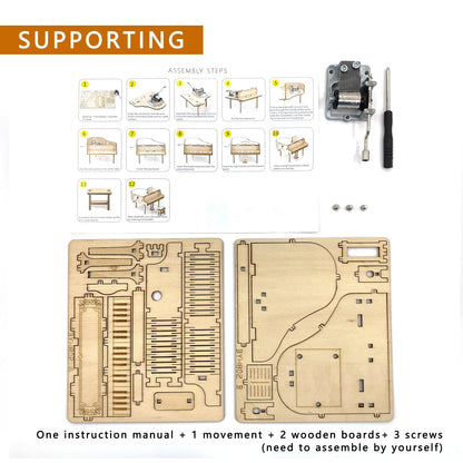 Musiin 3D Wooden Puzzle Piano Music Box – DIY Hand-cranked Grand Piano Model kit, Suitable for Music Lovers and Mechanical Craft Enthusiasts, can be Assembled into Musical Craft Gifts