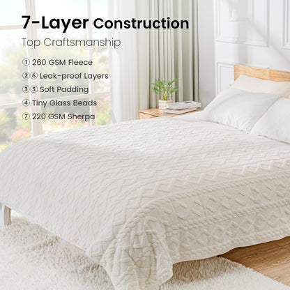Drewin Weighted Blanket 15lbs Queen Size, Soft and Thick Jacquard Sherpa Heavy Blanket for Calming and Relax, Dual Sided Ultra Soft Fuzzy Throw Blanket with Ceramic Beads, 60 x 80 inches, Cream White