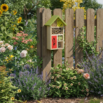 Premium Bug Hotel Kit Cedar Wood Insect Hotel Insect House - Backyard Bee House, Nesting Habitat Shelters, Garden Shelter for Bees, Butterflies, Bugs,Heavy Duty Thickness Colorful