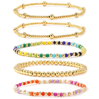 Bohxantium Gold Beaded Bracelets Set for Women Stackable 14K Gold Plated Beads Ball Colorful Seed Bracelets for Women Stack Non Tarnish Stretch Trendy Jewelry Prom Friendship Birthday Christmas Gifts