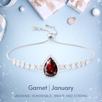 Linawe Red Crystal Imitation Diamond Charm Silver Bracelets for Women, Garnet Rhinestone Birthstone Moissanite Cubic Zirconia Chain Bracelet Set, Prom Costume Wedding Jewelry