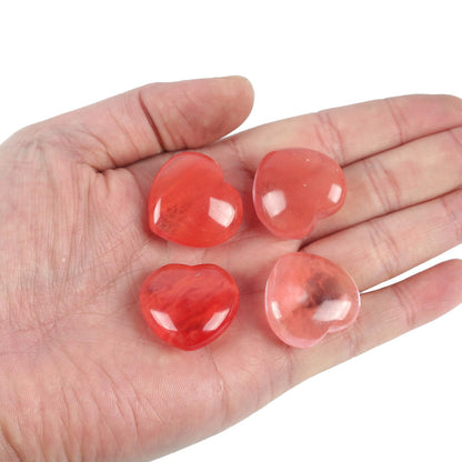 Loveliome 4 Pcs Synthetic Cherry Quartz Love Heart Palm Stone Reiki Balancing Worry Stone(1 Inch)
