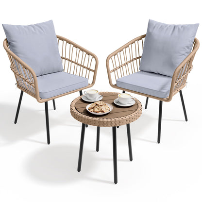 YITAHOME 3 Piece Bistro Set Outdoor with Thick Cushions&Table All-Weather Wicker Patio Furniture Set with Armrest Rattan Conversation Set for Balcony, Backyard, Pool, Porch, Deck - Grey