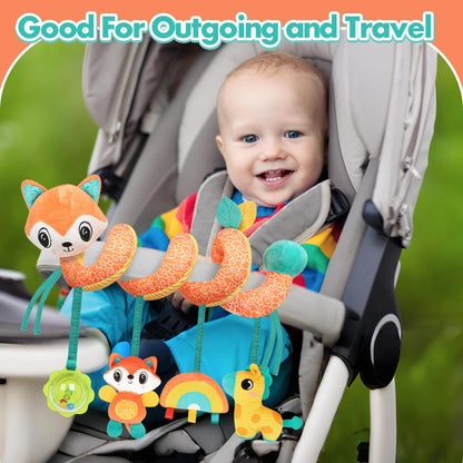 GKDOMS Baby Car Seat Toys Activity Stroller Toy for Boys Girls 0 3 6 9 10 12 Months, Spiral Hanging Plush Toys, Baby Shower Thank You Gifts