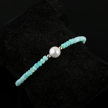 CRYSTALIS Natural Peruvian Opal Beads Adjustable Bracelet with Elegant Pearl, High Grade Gemstones, Chakra Healing Stones, Gift Giving Jewelry, 925 Sterling Silver Womens Bracelet 8 inch