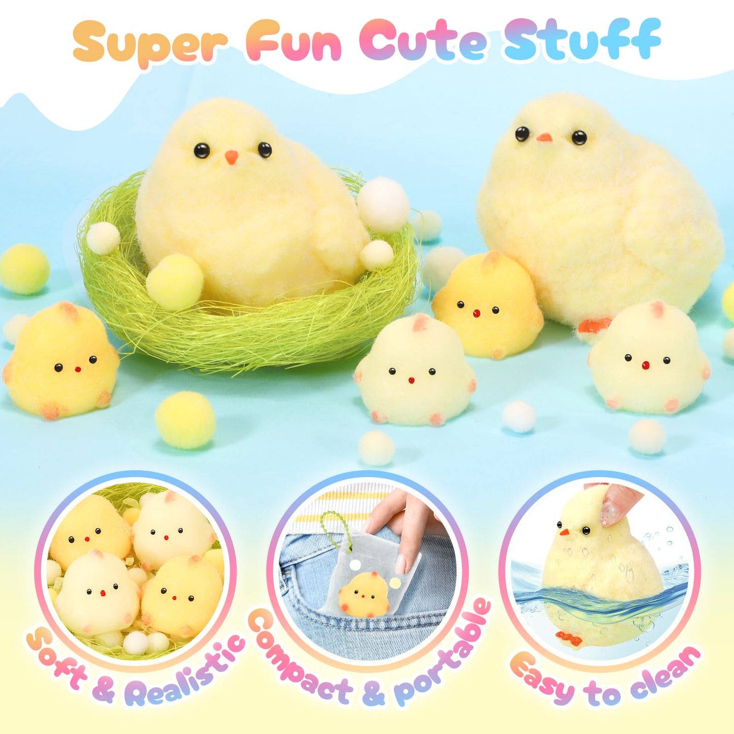 NINAOR Squishy Fidget Toys, 6Pcs Squeeze Soft Cute Stuff Chicken Sensory Toys for Kids Stress Relief Gifts, Birthday Party Favors Desk Classroom Decor Goodie Bags Stocking Stuffers