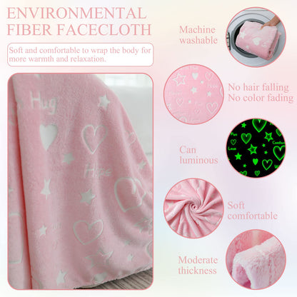 Goodhipi Glow in The Dark Heart Stars Blanket, Gifts for Girls Women Mom,Soft Warm Cozy Pink Blanket for Girls,Gifts for Mothers Day Kids Birthday Gifts Presents Kids 3-12 Age,50"x 60"
