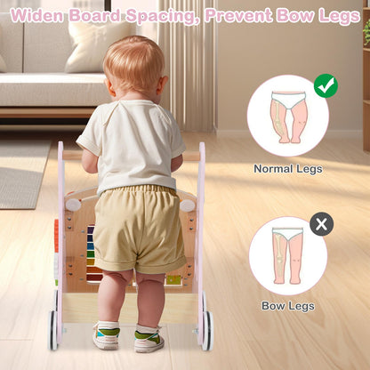 INFANS Wooden Baby Walker, Montessori Walker with Multiple Activity Toys, Storage, Push Walker Toys for Infant Learning to Walk, Sit to Stand Walker for Boys Girls