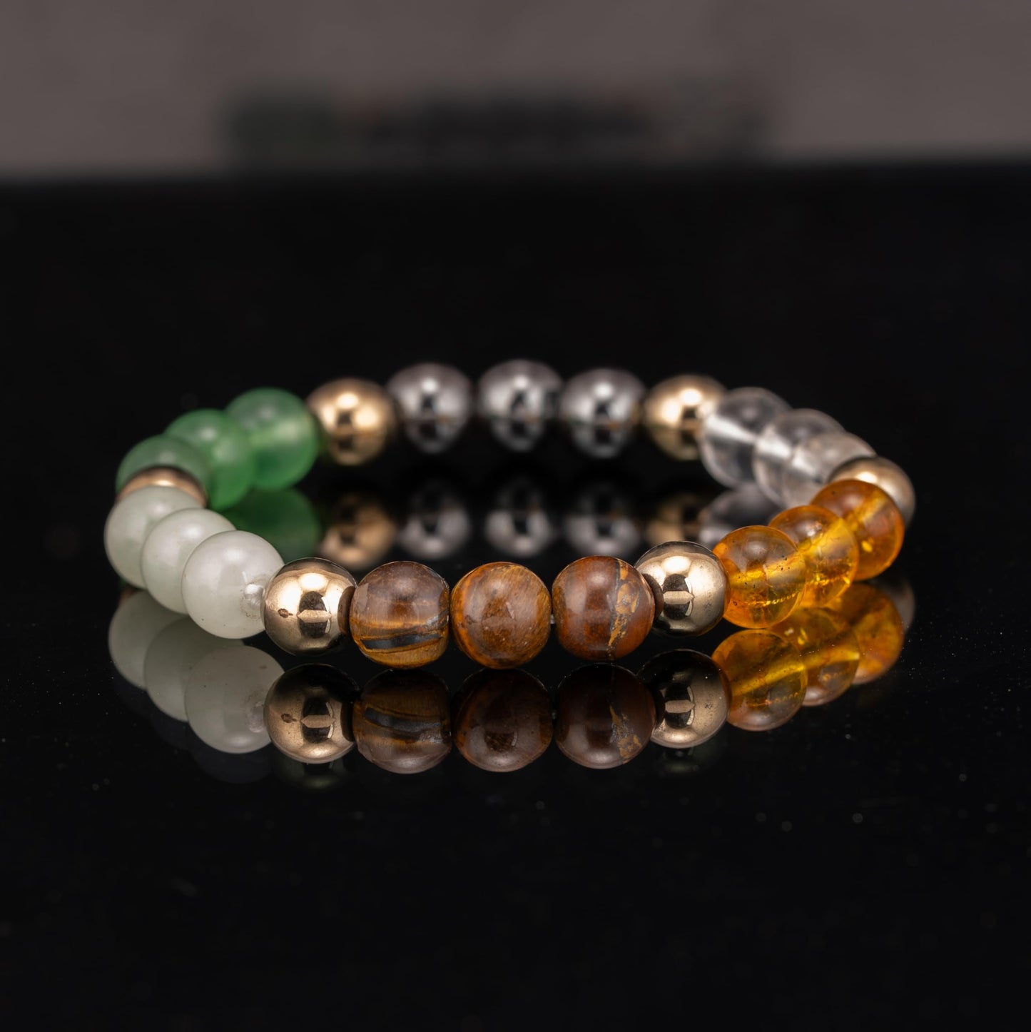 RIYAURA Dhan Yog (Wealth & Prosperity) Healing Bracelet – 8mm Natural Gemstone Beads, Stretch Elastic Bracelet for Women & Men