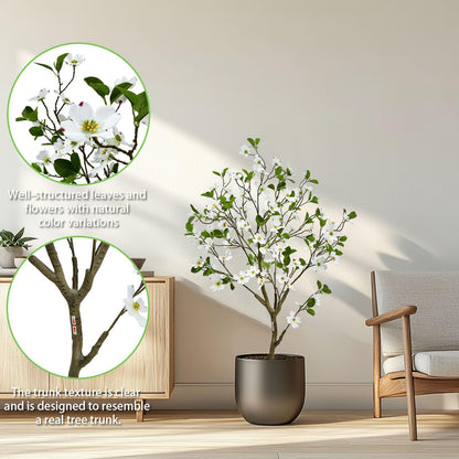 Artificial Dogwood Flower Tree 4ft, Faux Blooming Dogwood Tree with Realistic White Flowers, Potted Fake Tree for Home, Office, Living Room & Indoor Decor (4ft)