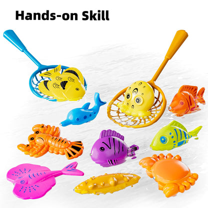 TEMI Magnet Fishing Game for Kids 4-8, Fish Toys for Kids 3-5, Bathtub Floating Fishing Pole, Water Table Pool with Rod Net, Summer Water Play Indoor and Outdoor, Gifts for Holiday for Boy and Girls