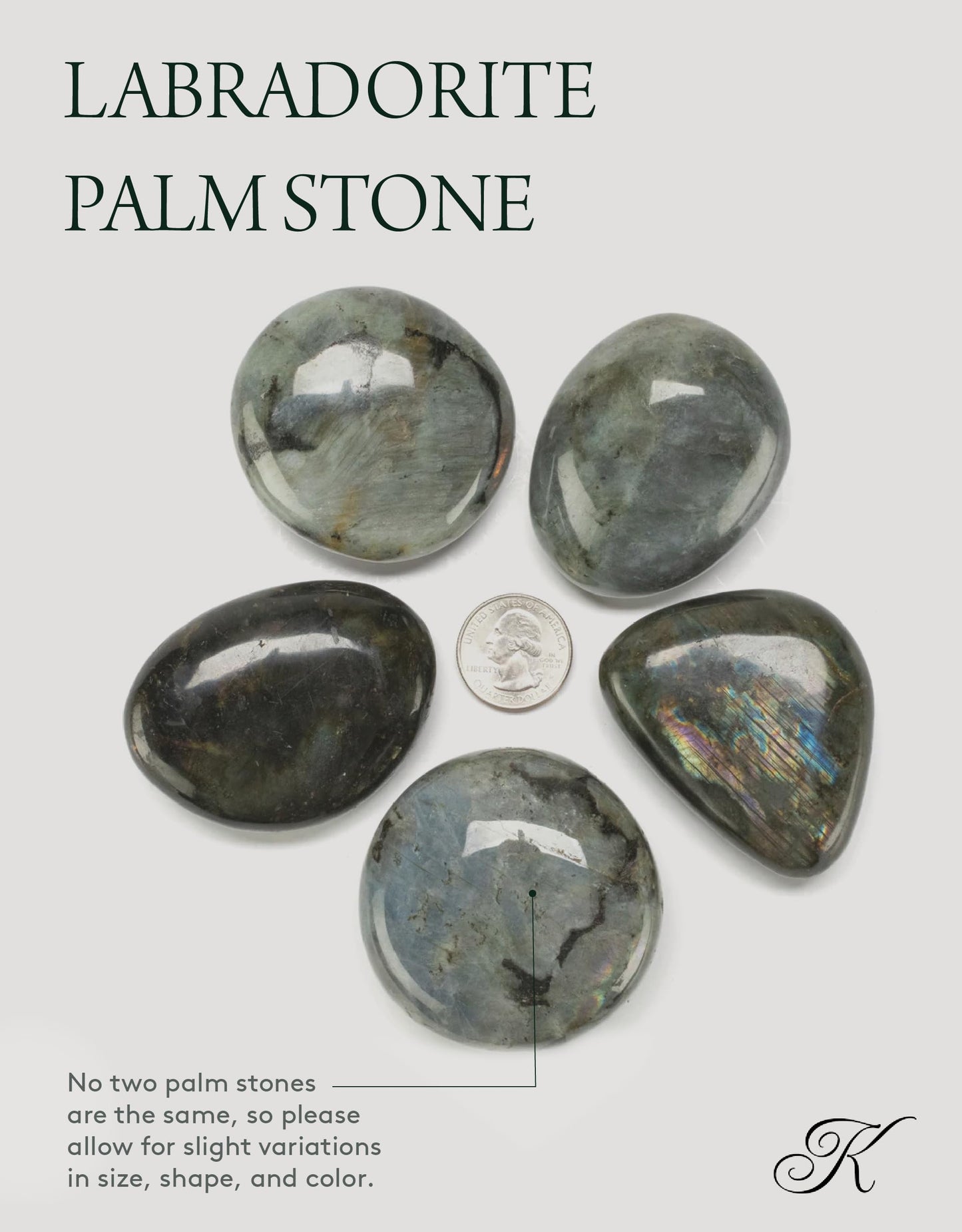 KALIFANO Palm Stone with Healing & Calming Effects - AAA+ Grade High Energy Worry Stone with Information Card - Reiki Crystal Used for Courage (Family Owned and Operated) (Labradorite)