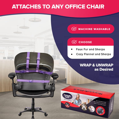 The Original Office Chair Blanket by SnuggleBack; Cozy Comfy Office Desk Chair Wrap Attaches for Hands-Free Warmth. Stay Warm In The Winter or Summer. (Black Pattern Fleece)
