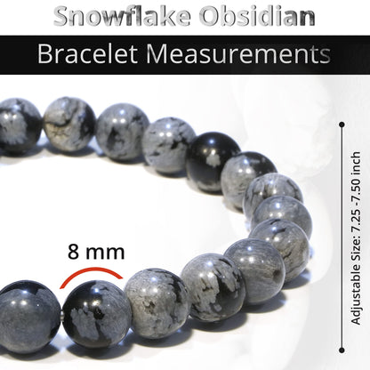 ANAYA AGATE Natural Snowflake Obsidian Bracelet, Healing Crystal Bracelet for Women and Men, 8mm Round Beaded Bracelet for Spiritual, Protection, Positive Energy, Elastic Adjustable Size Gemstone Bead Bracelet