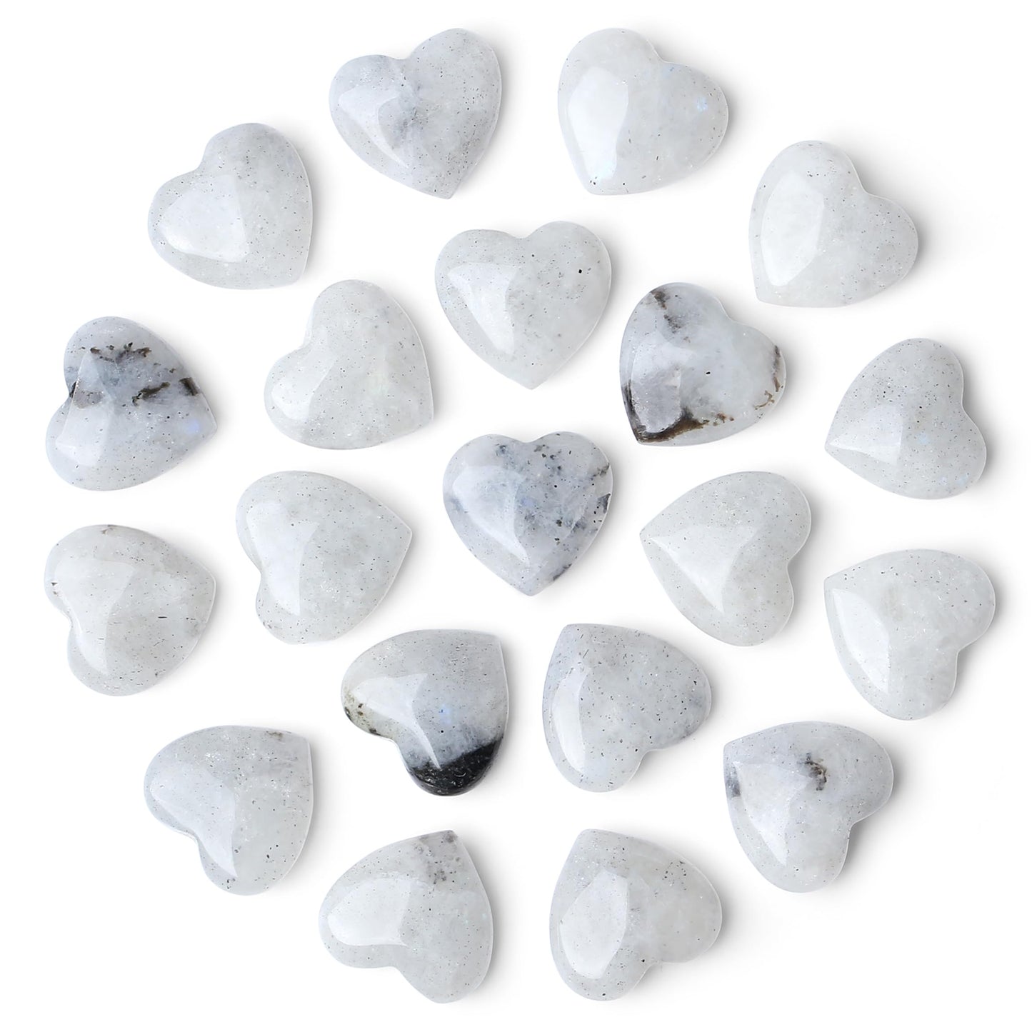 NUKAYAI 20PCS Moonstone Healing Crystals Set Stones Love Heart Shaped Polished Crystal Natural Cute Pocket Thumb Reiki Wholesale Set Gifts Balancing Meditation Mothers Day Bulk Gifts for Women