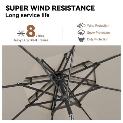 AckMizz 9ft Outdoor Patio Umbrella - 2-Tier Table Umbrella Waterprool UV Protection, Sombrillas de Patio with Push Button Tilt, Sun Umbrella for Pool, Porch, Garden, Backyard (Taupe)