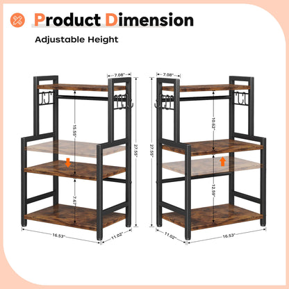 Kitchen Countertop Organizer,3 Tier Large Spice Rack Organizer with Adjustable Shelf and 5 Hooks,Wooden Counter Organizer,Space Saving Countertop Shelf Microwave Stand for Kitchen,Bathroom,Coffee Bar
