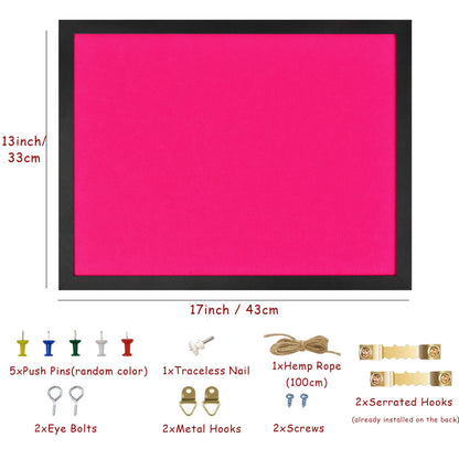Pink Bulletin Boards Cork Board with Felt, 17"x13" Large Display Pin Board Vision Board for Walls, Jewelry, Notes, Collection, Photos, Office, Wood Framed(Black) & Felt(Pink), 2pc