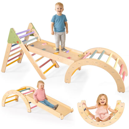 aiwo 7-in-1 Pikler Triangle Set Toddler Climbing Toys Indoor, Montessori Baby Climbing Gym, Climbing Set for Toddlers 1-3 Jungle Gym-Extra Thick