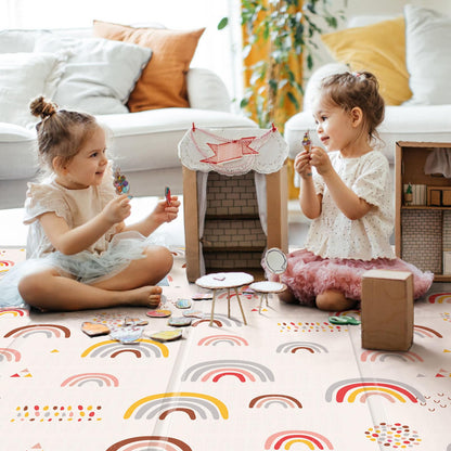 Foldable Baby Play Mat, PIGLOG Waterproof Playmats for Babies and Toddlers Kids, Safe Foam Playmat for Tummy Time, 50x50 Playpen Mat, Reversible Portable Baby Floor Mat for Infant, Toddler(Rainbow)