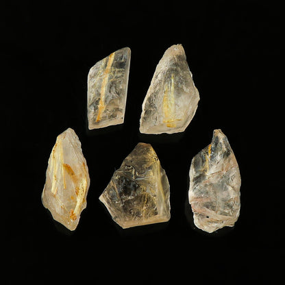 CRYSTALINES 5pcs AAA Grade Wholesale Natural Raw Golden Rutiled Quartz Gemstone, Untreated Rough Stone, Bulk Loose Supplies, DIY Jewelry Making, Healing Crystals, Birthstone, Gem Collection