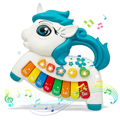 Baby Music Toys for Toddlers, Light Up Music Baby Toys for 18+ Months Early Learning Educational Piano Keyboard Infant Toys Baby Boy Girl Gifts (Unicorn-Blue)