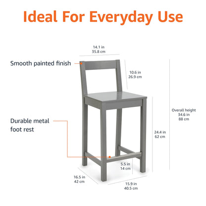 Amazon Basics Wooden Bar Stool with Backrest 24", Grey, 1 Unit