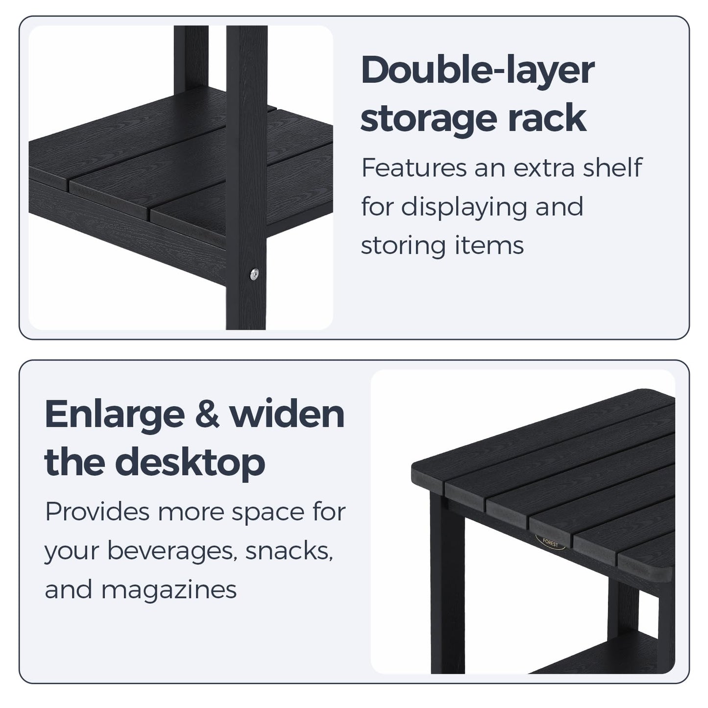 Square Outdoor Side Table Adirondack Side Table, Water-resistant & 2-Tier Small End Table for Patio, Beach Chair & Poolside, Bedside Table for Living Room & Bedroom, Easy Assembly, Black