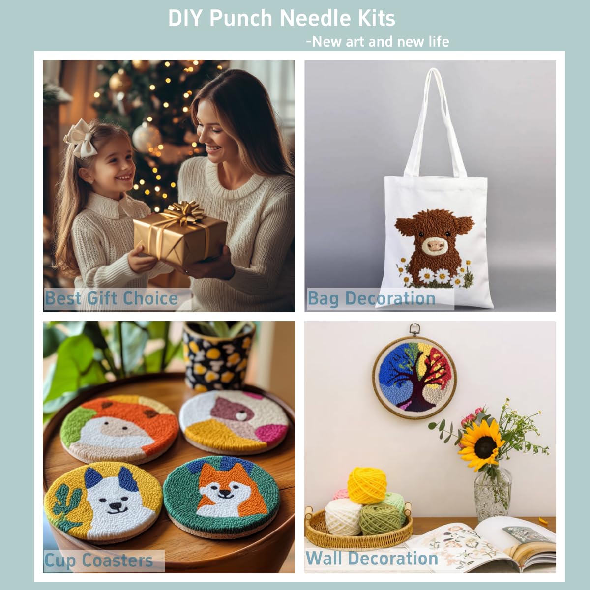 Punch Needle Kits Iris Flowers Embroidery Starter Set with Hoop Easy for Beginners DIY Stress Relief Handmade Craft Hobby and Home Decor 20x20cm