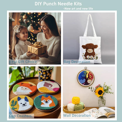 Punch Needle Kits Magnolia Flowers Easy for Beginners DIY Embroidery Starter Set with Hoop Stress Relief Craft Hobby and Home Decor 20x20cm-2