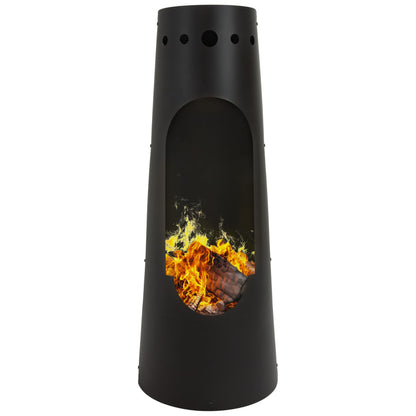 Sunnydaze Santa Fe 50-Inch Chiminea Outdoor Fire Pit - Wood-Burning Chiminea Outdoor Fireplace with Wood Grate - Black