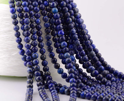 Natural Stone Beads 100pcs 8mm Lapis Lazuli Round Genuine Real Stone Beading Loose Gemstone Hole Size 1mm DIY Charm Smooth Beads for Bracelet Necklace Earrings Jewelry Making (Lapis Lazuli Blue, 8mm)