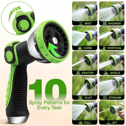 Retractable Garden Hose Reel 100FT x 1/2 in, Wall Mount Water Hose Reel for Outside with Auto Rewind, Tangle-Free Guide, 180° Swivel Bracket, Lock at Any Length, High-Pressure Flow, 10-Pattern Nozzle