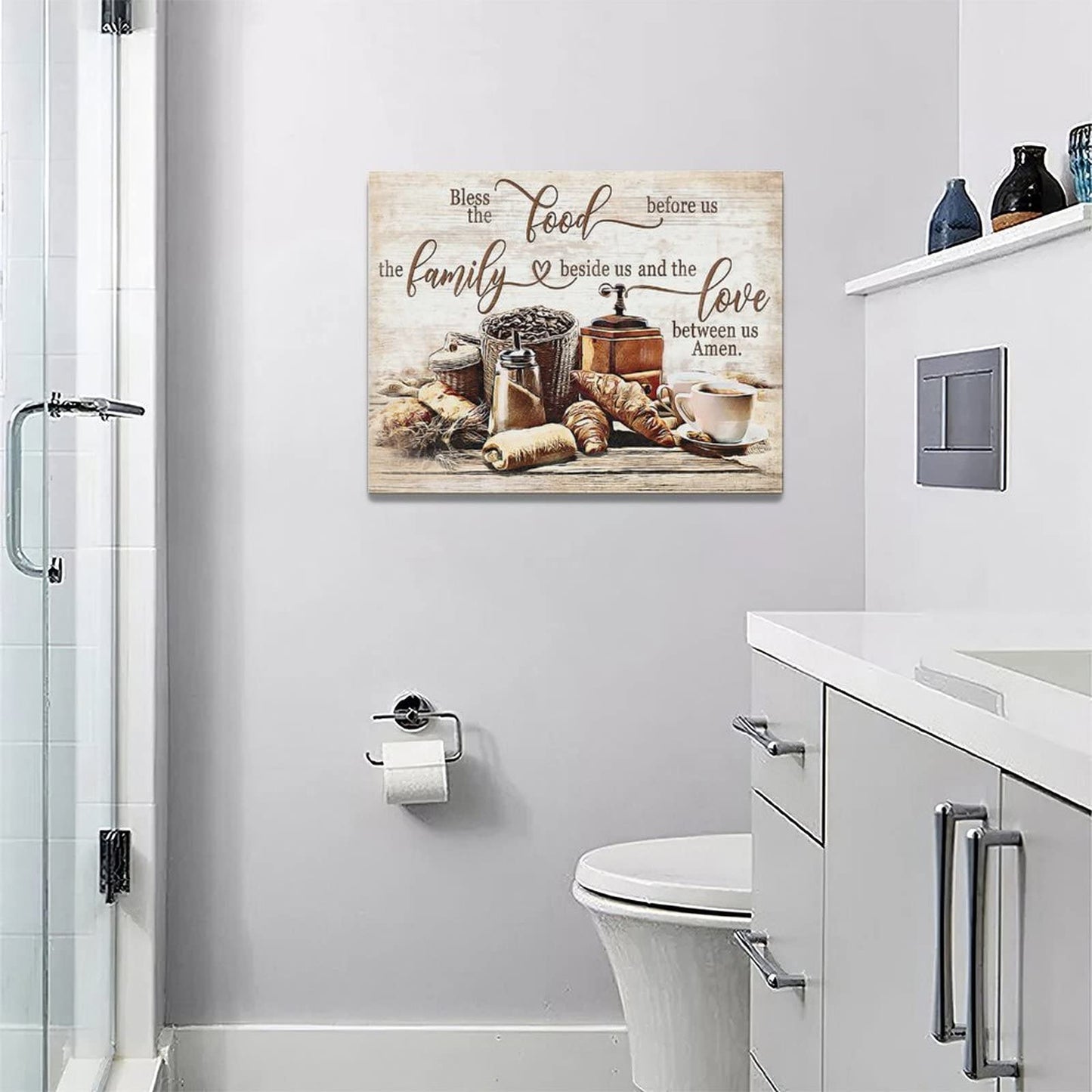 Christian Kitchen Wall Art Coffee Bread Wall Decor Rustic Coffee Theme Bless Motivational Quotes Dining Room Picture Canvas Prints Framed Modern Artwork for Home Living Room Restaurant Kitchen