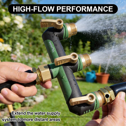 3 Way Garden Hose Splitter,High Flow Outdoor Faucet Splitter,Hose Splitter with Independent Shut Off Valves,Wide Spacing for Hose Timers,Sprinklers,Lawn,Yard and Garden Watering