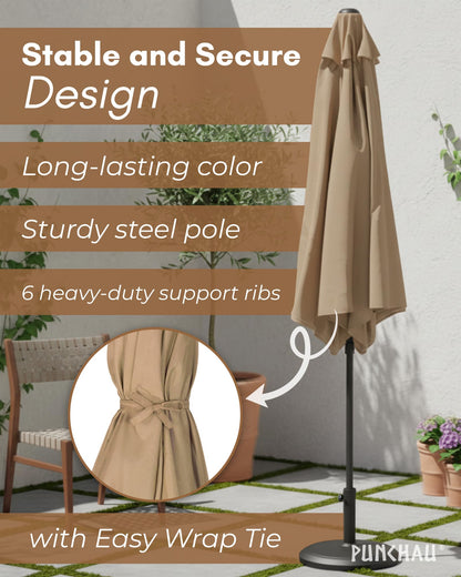 Punchau 6 Ft Outdoor Patio Umbrella, Easy Open/Close Crank and Push Button Tilt Adjustment, 6 Foot, Small Patio Sand Market Umbrellas for Outdoor