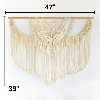 IOWER Macrame Wall Hanging Large Boho Wall Decor Craftsmanship Handmade Woven Cord Wall Art for Living Room Bedroom Apartment Wedding or Party Backdrop 47" W x 39" L