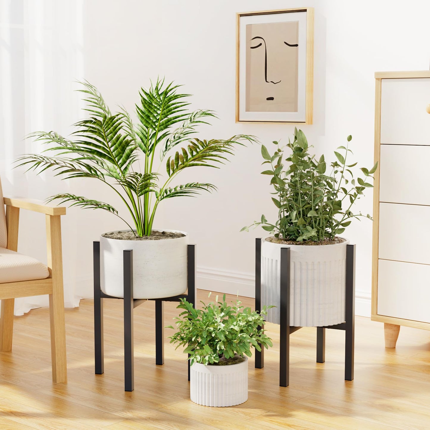 Linpla 2-Pack Adjustable Metal Plant Stand Indoor Outdoor - Fits 8 to 12 Inches Pots - Mid Century Modern Planter Stand Black Flower Pot Holder Home Decor for Gardening Gifts