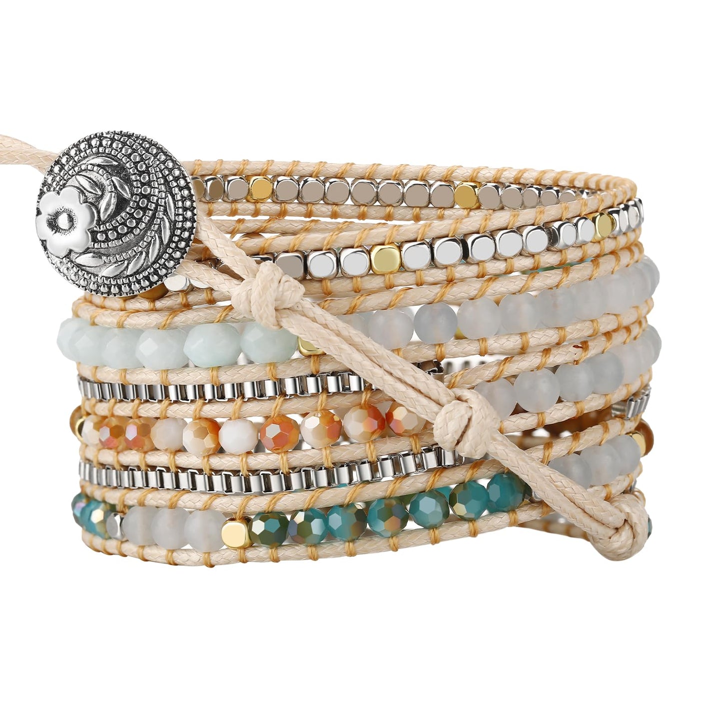 PLTGOOD Boho 5 Wrap Bead Bracelet for Men Women - Handmade Adjustable Natural Chakras Stone Crystal Beaded Bracelets Cuff Rope Yoga Healing Bracelet Bangle Hippie Jewelry