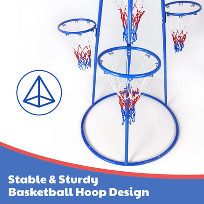 Garvee 4 Hoop Basketball Set for Toddlers, Indoor & Outdoor Play, Preschool Toy for Ages 3+, Includes 4 Basketballs and Air Pump, Fun Basketball Game for Kids