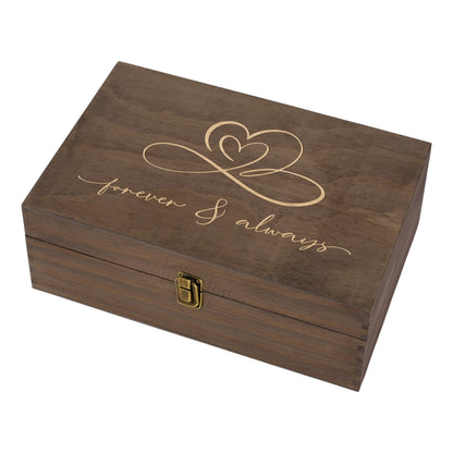Rustic Wooden Memory Box – Medium Keepsake Storage Box with Double-Sided Engraving – “Forever & Always” Outside & “Every Love Story…” Inside – Personalized Gift for Couples, Wedding, Anniversary