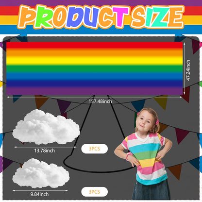 Teyva Daily 7 Pcs Rainbow Party Ceiling Decorations Kit 13.12 x 4 ft 3D Rainbow Ceiling Hanging Bunting Banner Decorations with 6 Pcs Clouds Hanging Decor for Classroom Birthday Nursery Daycare Decor