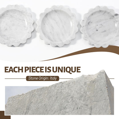 Koville 5.51" Scalloped Marble Tray, Round Stone Jewelry Trinket Dish for Ring, Natural Small Marble Tray for Bathroom Kitchen Dresser Countertop, Decorative Candle Tray(Bianco Carrara)