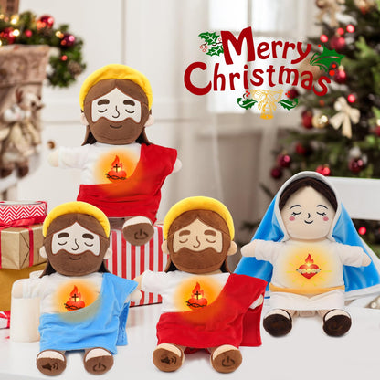 Yelakey Soothing Jesus Plush Toys with Light & Sound, 15" Jesus Stuffed Breathing Plushy Doll, Christian Catholic Religious Plushie Christmas Easter Gifts for Kids Baby (Brown)