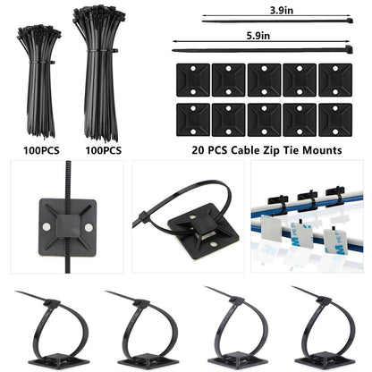 ELII 327 PCS Cable Management Kit 4 Cable Cable Sleeves,65 Cable Clips with 13Cord Holders,25 Roll Cable Organizer Straps,200 Fastening Cable Ties,20 Cable Zip Tie Mounts for Computer (Black)