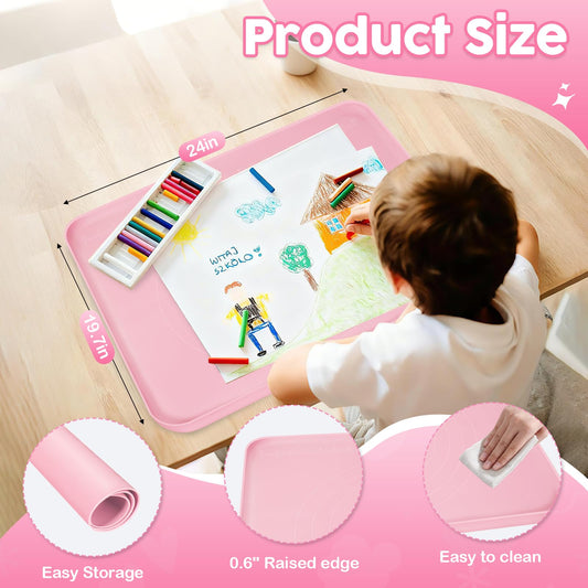 Silicone Art Mat for Crafts, Large 24x19.5 Inch Silicone Painting Mat & Craft Mat with Raised Edges for Artists, Jewelry Making, Playdough, Activities,Pink